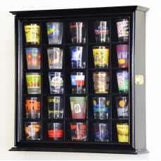 25 Shot Glass Shotglass Display Case Cabinet Holder Wall Rack w/Lockable Door   232354681925
